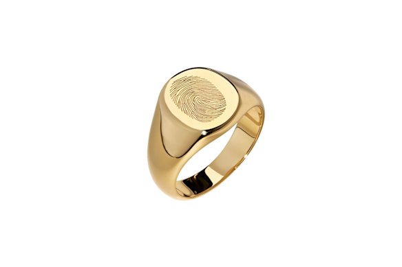 “Classic Fingerprint” ring incorporating personalised fingerprint in 18-carat gold vermeil, $230.