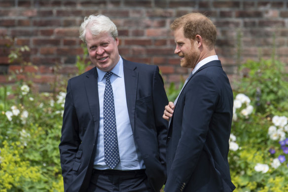 Earl Spencer, the brother of Princess Diana, with her son, Prince Harry, the Duke of Sussex.