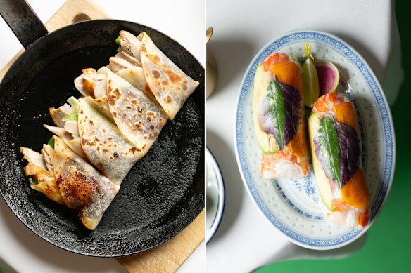 Lady Chu’s signature Peking duck pancakes and rice paper rolls.
