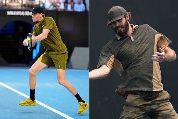 Jannik Sinner in Nike and Reilly Opelka in Sease at the Australian Open.