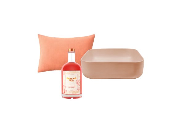 “Naville” cushion; “Strawberries & Cream” gin; “Cube” basin.