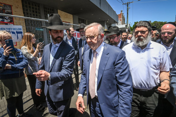 Prime Minister Anthony Albanese visits Adass Israel Synagogue in Ripponlea that was destroyed in a firebomb terrorist attack last Friday.