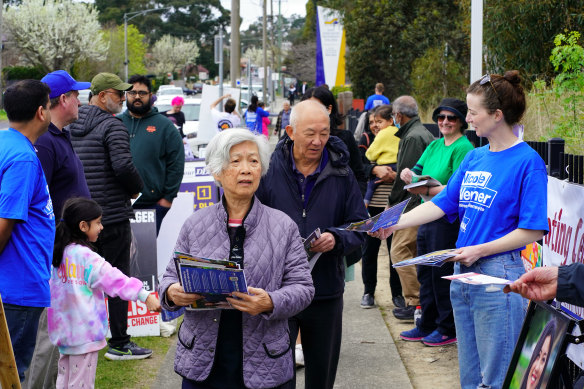 Voters at East Doncaster Secondary College at the Warrandyte state byelection in 2023.