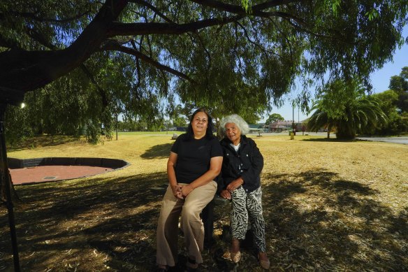 Wamba Wemba Aboriginal Corporation chair Lowana Moore (left) and Wamba elder Aunty Hazel Atkinson on Thursday.
