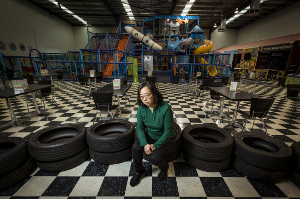Linda Lin in her Crocs play centre in Ringwood, closed for 203 of the past 220 days.