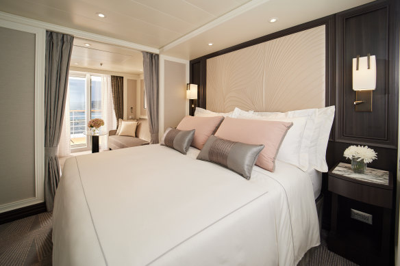 A lie-in is tempting … Seven Seas Grandeur’s cosy deluxe verandah suite.