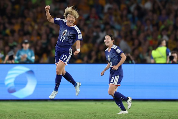 Maika Hamano celebrates her goal. 