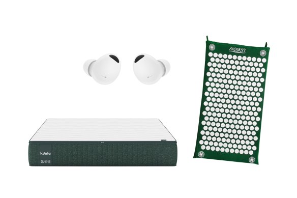 “Polar+” queen mattress; “Galaxy Buds2 Pro” earbuds; Acupressure mat.  
