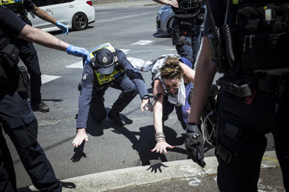 One protestor was forcibly pushed to the ground resulting in cuts and grazes. 