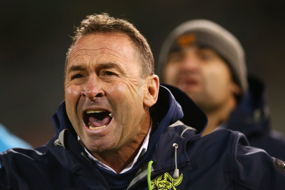 Ricky Stuart fires up at his players on the sideline.
