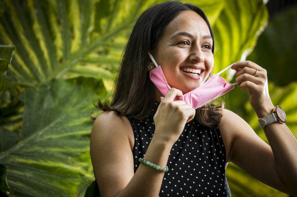 Zahra Abbass of Malvern is happy to be able to remove her mask on her next walk. 