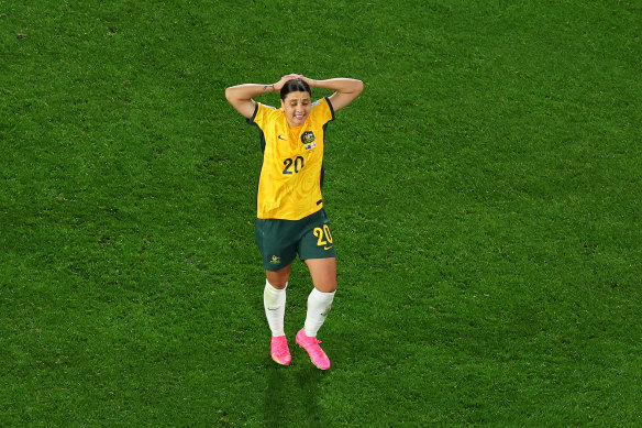 Sam Kerr after the Matildas lost to England during the World Cup.