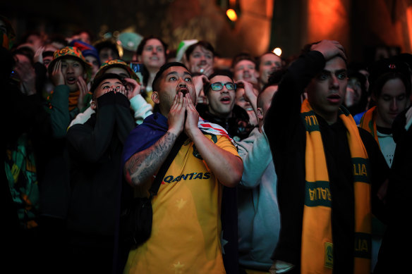 Melburnians anxiously watch on as Australia clung to a one-goal lead for much of the second half.