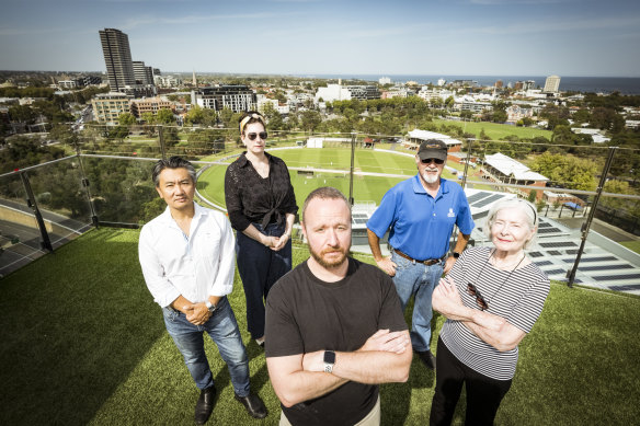 Jin Li, Rebecca Silver, Taras Kontek, Mike Samos and Suzanne Gooda live alongside Junction Oval and are concerned about a plan to erect light towers.