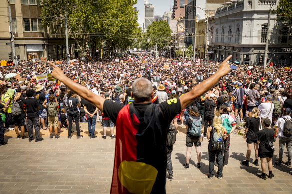 Thousands marched through the streets of Melbourne to protest Australia Day.