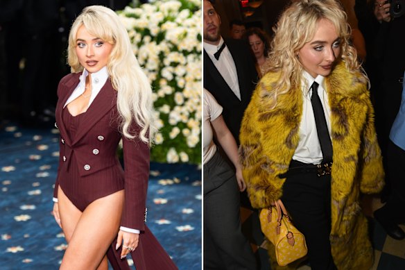 Sabrina Carpenter in Louis Vuitton at the Met Gala and A$AP Rocky’s after-party.