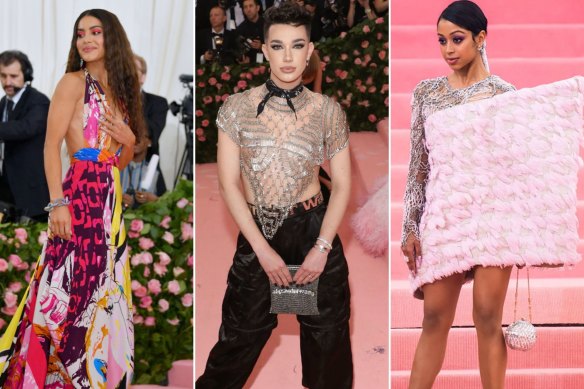 Camila Coelho (left to right), James Charles and Lizy Koshy attending the 2019 Met Gala.