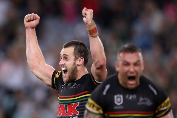 Isaah Yeo celebrates at the final whistle.