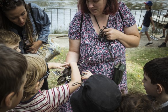 Kelly Buckley from Healsville shows her pet lizards, Black and Shinzon, off at Moomba 2023.