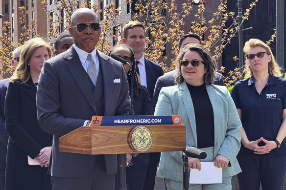 New York Mayor Eric Adams introduces Kathleen Corradi as the city’s first Citywide Director Of Rodent Mitigation, also known as the “rat tzar”.