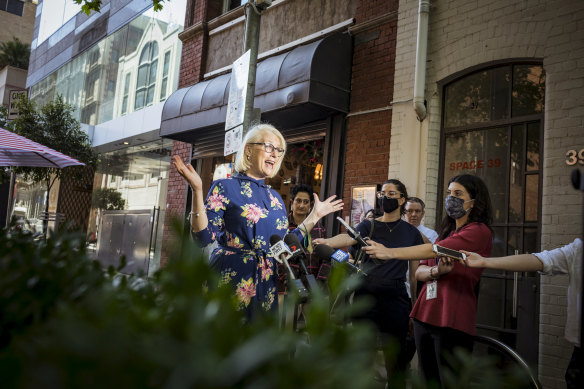 Lord mayor Sally Capp announcing the City of Melbourne's plans for New Year's Eve last month. 