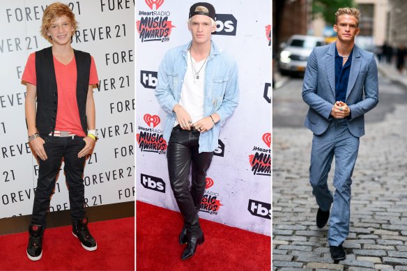 Style evolution. Cody Simpson attends the Forever 21 Times Square opening, New York, 2010; the iHeartRadio Music Awards in California, 2016; In Tribeca, New York, 2019.