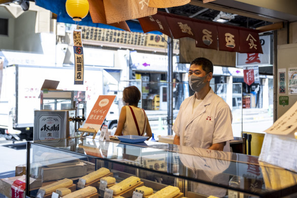 Matsue Kunio at his family’s store in  the famous Tsukiji market in Tokyo.