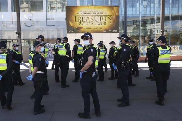 Police patrolling the Melbourne Museum.