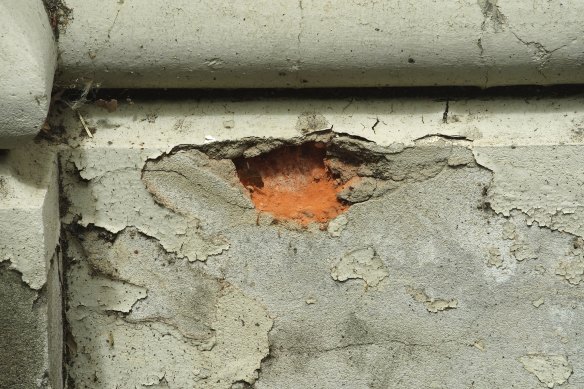 A crumbling wall on the exterior at the Royal Exhibition Building.