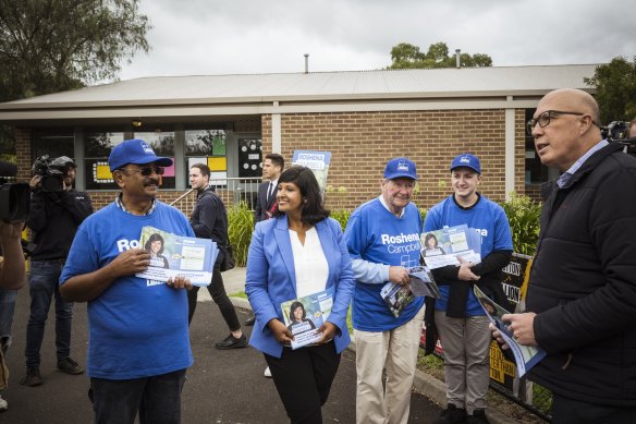 Liberal leader Peter Dutton visited Lysterfield Primary School for the Aston byelection on Saturday.