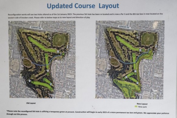 A map showing the changes to the Northcote Golf Course which took effect this year. Golfers are unhappy with the shortened holes.