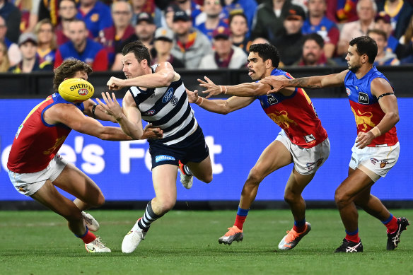 Patrick Dangerfield in action against the Lions.