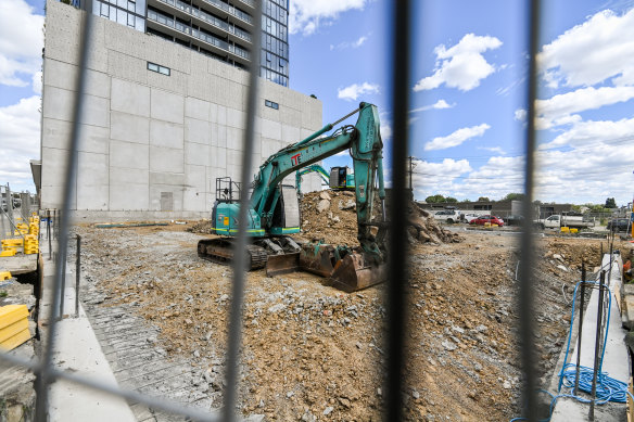 The site of an unfinished Bensons apartment block in Footscray. 