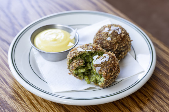 Spring vegetable arancini with aioli.