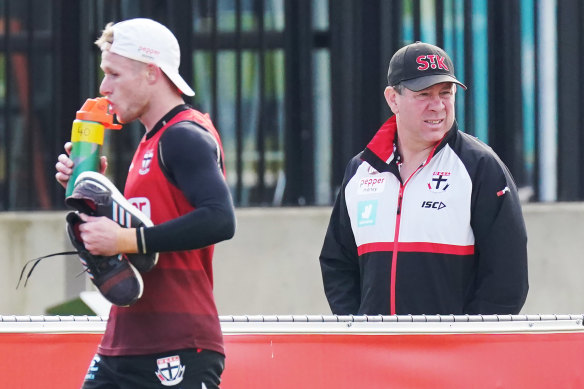 Brett Ratten watches his players at training on Wednesday.