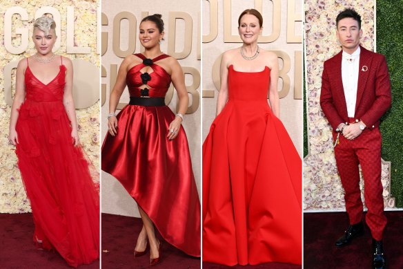 Florence Pugh, Selena Gomez, Julianne Moore and Barry Keoghan on the red carpet at the Golden Globes.