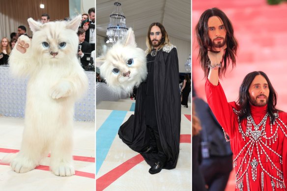 Jared Leto as Choupette; and in 2019 (right).