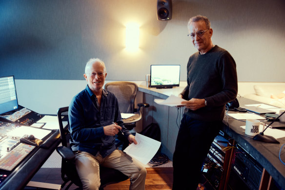 BBC Natural History filmmaker Mike Gunton (left) with The Americas narrator Tom Hanks.