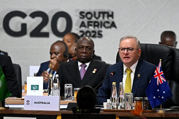 Anthony Albanese during the opening plenary session at the G20.