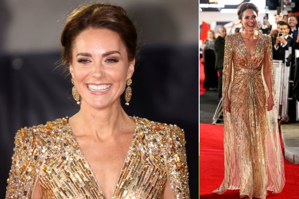 Bond Girl: The Duchess of Cambridge at the London premiere of No Time To Die wearing Jenny Packham.