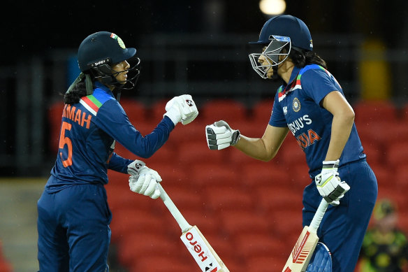 Jemimah Rodrigues and Yastika Bhatia of India during Thursday’s game.