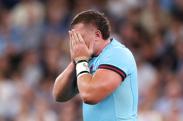 Waratahs prop Angus Bell during the round one clash against the Brumbies in Sydney. 