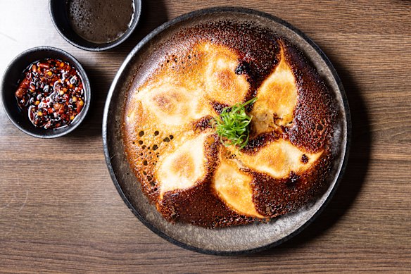 The juicy potsticker-style pork dumplings.