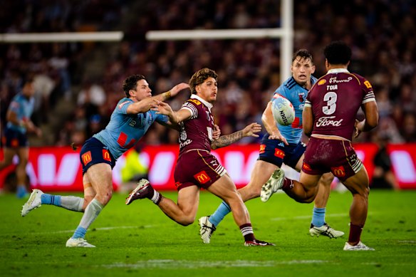 Reece Walsh was sent in during game three of State of Origin at Suncorp Stadium.
