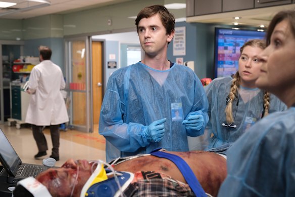 Freddie Highmore as Dr Shaun Murphy in The Good Doctor.