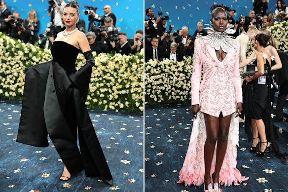 Miranda Kerr in Dior and Adut Akech at the Met Gala.
