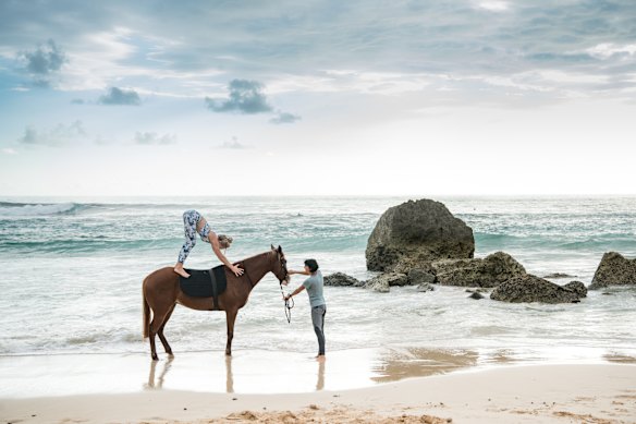 Equestrian yoga at Nihi Sumba, Indonesia.