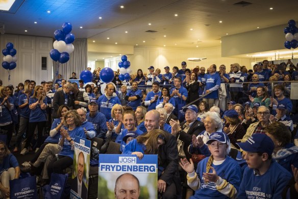 Josh Frydenberg surrounded by supporters at yesterday’s campaign launch.