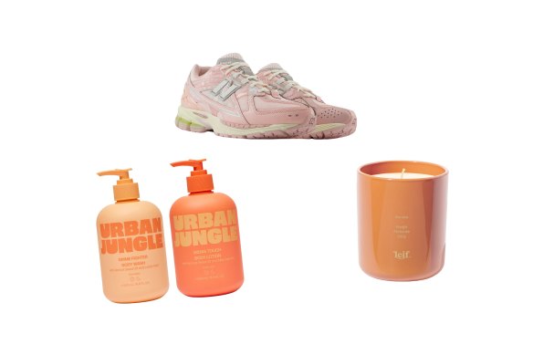 “Grime Fighter” body wash and “Midas Touch” body lotion; “Lunar New Year 1906N” sneakers; “Boronia” candle  