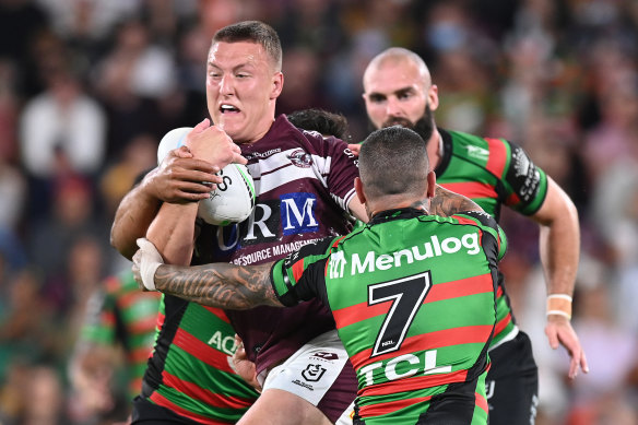 Sean Keppie in action for Manly against the Rabbitohs.